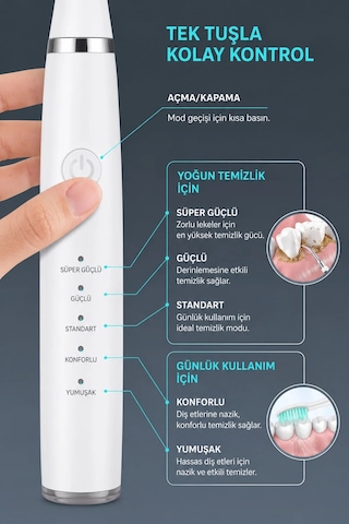 Exenar - Beyaz - Diş Taşı Temizleme Cihazı Şarjlı Diş Fırçası Sonik Ultrasonik Akıllı Diş Taşı Temizleyici 5 Mod Ipx8