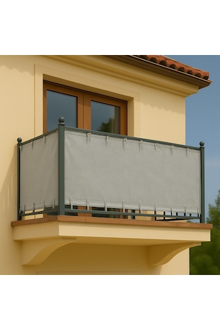 Gencer Home Balkon Perdesi Bağcıklı Ölçü Seçenekli Düz Koyu Gri Gri