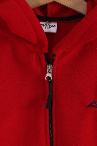 Monox Lastik Manşetli Fermuarlı Kapüşonlu Çocuk Unisex Polar Ceket Kırmızı