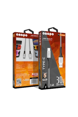 Onopo F7 3.4 A 30 W Metal Uçlu Type-c Örgülü Hızlı Şarj Ve Data Kablosu