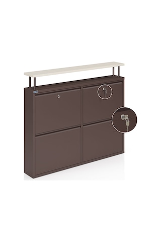 Ceha Kilitli Tablalı 4'lü Metal Ayakkabılık - Kahverengi K.AYK-2.4/J/P 8317/KL