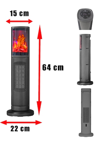 Hoogar German 2075 L Grey Oben Seri Oled Şömineli Ekran Dijital Kule Tipi Turbo Hızlı Isıtıcı