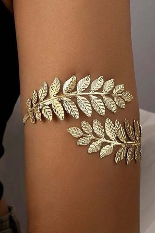 Gold Yaprak Desenli Pazu Bandı Üst Kol Bilekliği Ayarlanabilir Gold