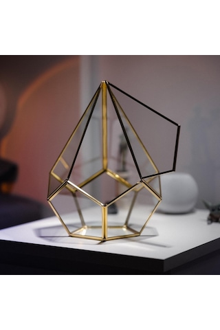 31x22x2cm Pirinç Gold Geometrik Teraryum Cam Fanus Takı Aksesuar Çikolata Kutusu
