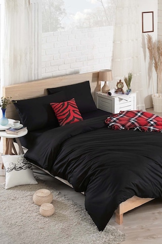 Eponj Home Lastikli Çarşaflı Nevresim Takımı Çift Kişilik Basic Siyah