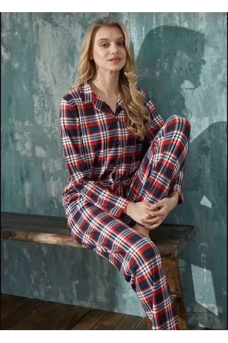 Arcan 20501-7 Ekose Süet Düğmeli Kadın Pijama Takımı Çok Renkli