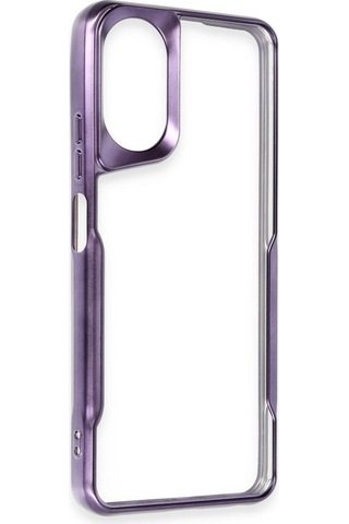 Oppo A38 Kılıf Metal Çerçeve Görünümlü Kırılmaz Boyi Kapak Derin Mor