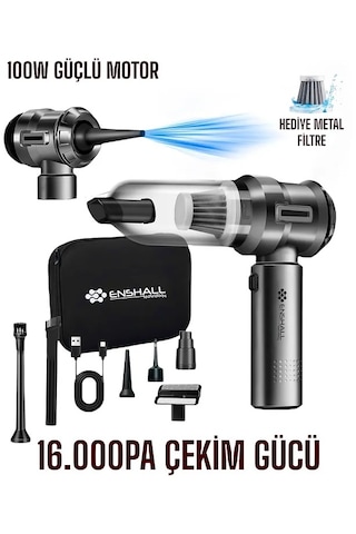Enshall 01 Şarjlı 16000pa Çantalı Yedek Filtre Araç İçi Süpürge