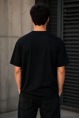 Novalisse Erkek Gotik Yazı Baskılı Oversize Bisiklet Yaka T-shirt - Siyah Çoklu Renk