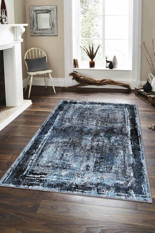 Mavi Modern Klasik Kaymaz Tabanlı Dekoratif Halı Ar113n11
