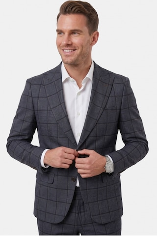 Deepsea Lacivert Kare Desenli Slim Fit Erkek Takım Elbise Çift Düğme Çift Yırtmaç 2 Li Takım 2601812