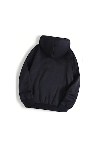 New York Sleepless Sweatshirt - Siyah Baskılı Oversize Kapüşonlu Siyah