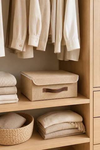 Kapaklı Jüt Düzenleyici Sepet L Boy 35x26x15 Cm Dolap İçi Raf Banyo Ve Aksesuar Saklama Kutusu Bej