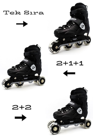 Profesyonel Işıklı Silikon Teker Ayarlanabilir Çocuk-yetişkin Pa Siyah