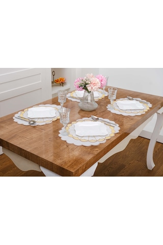 Finezza Mila Nakışlı Keten Efekt Kumaş Krem Sarı A.Servis 33x45 cm 4 Ad.-1392 Krem