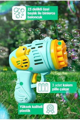 Yeni Ördek Köpük Tabanca - Pilli Duck Baloncuk Tabancası - 23 Delikli Baloncuk Tabancası