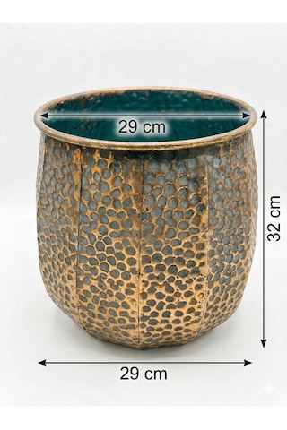 Panalı Pnl-mg93 M Metal Dekoratif Saksı - Eskitme Bakır Görünümlü - 29x29x32 Cm