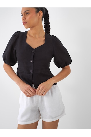 Xint Siyah %100 Keten Regular Fit Bluz 751075