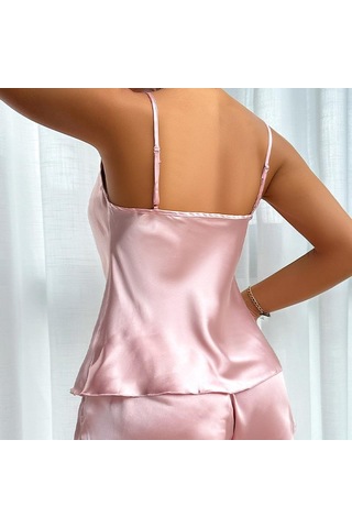 Buz İpek Atlet Pijama Kadın Moda Anlayışı İki Parça Ev Giyim İnce Ev Askılı Şort Takımı Pembe