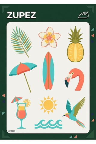 Tropikal Tema Flamingo Ananas Sörf Desenli Ütüyle Yapışan Transfer Baskı - 820728600