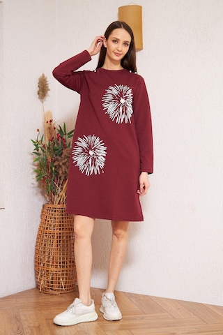 Darlin Moda Bordo Baskılı Düğme Detaylı Tunik DM60346 Bordo