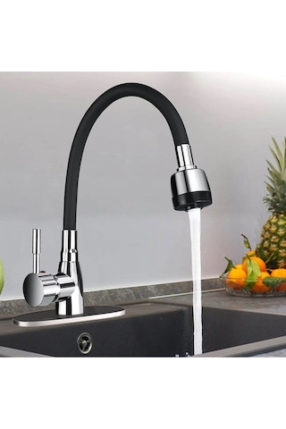 Mix Kuğu Mutfak Evye Bataryası Sipiral Hortumlu 2 Fonksiyonlu Musluk Sıcak Soğuk Girişli Krom