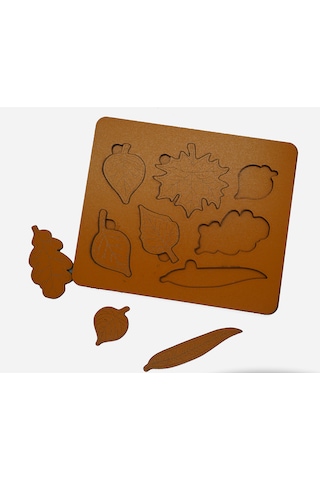 Çocuklar İçin Eğitici Ve Öğretici Ahşap Yapboz Puzzle Bul Tak Yaprak 30x20cm