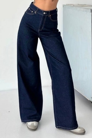 Balenbi Kadın Yüksek Bel Jean Salaş Kesim Extra Wide Leg Kot Pantolon 1240 - Premium Seri Lacivert 2334