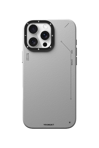 Apple iPhone 16 Pro Uyumlu Kılıf Magsafe Özellikli Basit Mat Deri Desenli Youngkit Tech Fashion Serisi Kapak Gri