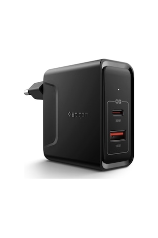 Spigen SteadiBoost F211 48 W Uyumlu iOS/Android/MacOS Hızlı Şarj Adaptörü Siyah - 000AD24973