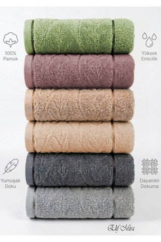 6 Lı El Yüz Havlu Seti %100 Pamuklu Kısmi Kadife Velvet Collection Yeşil