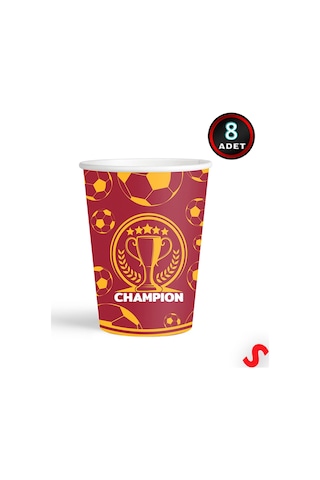 Futbol Temalı Sarı Kırmızı Champion Karton Bardak - 8 Adet