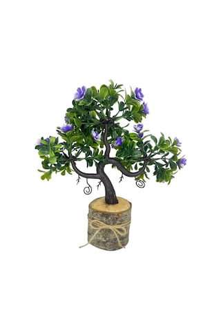 Yapay Çiçek Mor Çiçekli Bonsai Ağacı Dekoratif Kütük Saksıda Yapay Ağaç Bonzai Losus Çiçekli