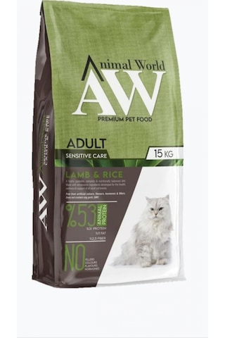 Animal World Kuzu Etli ve Pirinçli Yetişkin Kedi Maması 15 KG