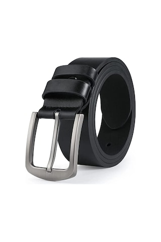Bawcompany Hakiki Deri Erkek Kemer Kot İçin 4.30cm Deri Hakiki Metal Toka Siyah