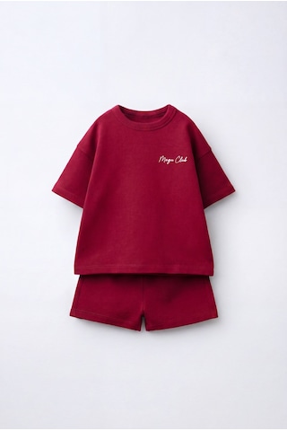 Unisex Çocuk Pamuklu Bordo Magu Club T-shirt Şort Takım
