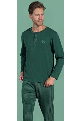Pijadore Erkek %100 Pamuk Süprem Mevsimlik Uzun Kollu Pijama Takımı 1931 Yeşil