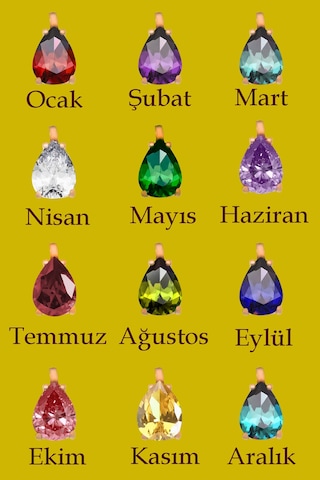 Papatya Silver 925 Ayar Gümüş Gold Kaplama Ortası Zirkon Doğum Taşlı , 0,08 Karat Pırlanta Çerçeveli Damla Kolye
