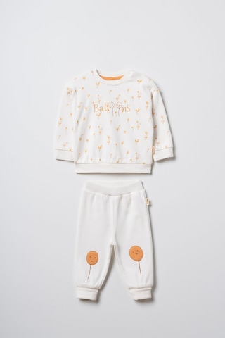 Magu Unisex Bebek Pamuklu Ekru Sweatshirt Eşofman Takım - Balon Desenli Çok Renkli