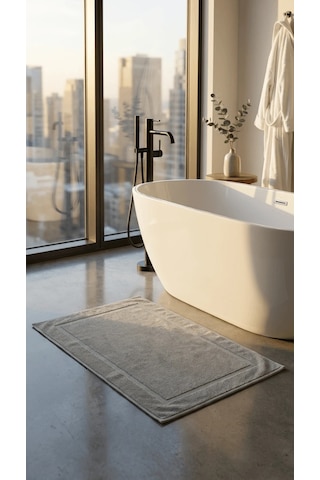 Lumiastudio %100 Pamuk Gri Çerçeve Banyo Paspas Seti 2li Set 50x70 Gri