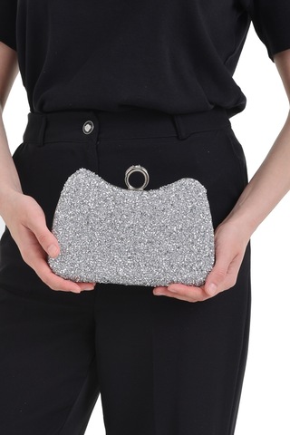 Pirinç Bebe Renkli Taşlı Kadın Taş İşlemeli Şık Yüzük Detaylı Kol Ve Omuz Abiye Çanta Gri - 930081229 Gri