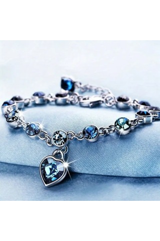 Ocean Heart Gümüş Kaplama Parlak Taşlı Bileklik-sevdiklerinize Ve Kendinize En Özel Hediye Mavi