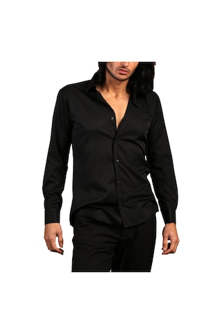 Dicotto Siyah Dar Kesim Micro Kumaş Kol Düğmeli Slim Fit Erkek Gömlek - 201-6 001