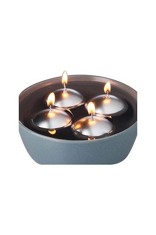 12 Adet Gümüş Rengi Suda Yüzen Mum Çap : 5 Cm Gümüş