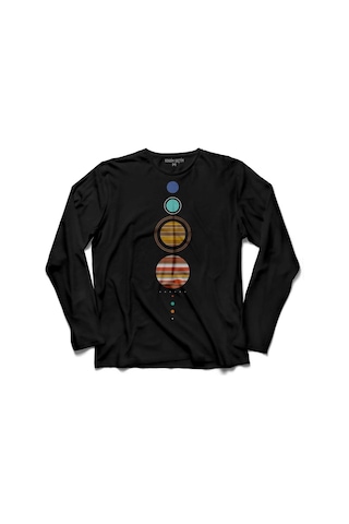 Güneş Sistemi Gezegenler Solar Sistem Dünya Ay Uzun Kollu Tişört Baskılı Çocuk T-shirt 001
