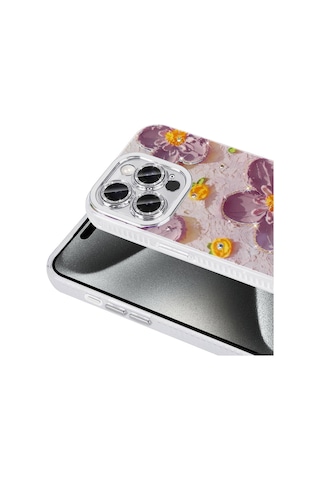 Nourthkiingdom Apple Uyumlu iPhone 15 Pro Max Kılıf Çiçek Desenli Parlak Taşlı Sert Silikon Nrtk Garden Kapak - Colorful Colorful