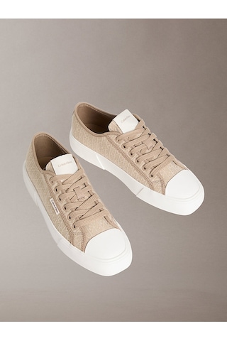 Calvin Klein Vulkanize Düşük Bilekli Bağcıklı Tamamı Baskılı Kanvas Kadın Bej Sneaker Hw0hw03142-a04 Bej