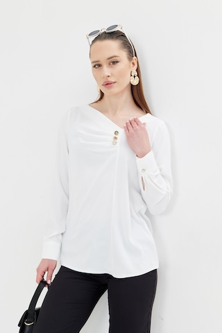 Yakası Pileli Ve Düğme Detaylı Gömlek Ekru Ekru