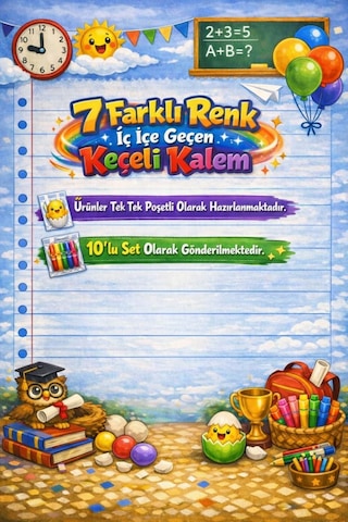 Karne Hediyesi 10 Set Renkli Keçeli Kalem Ve Tebrik Kartı