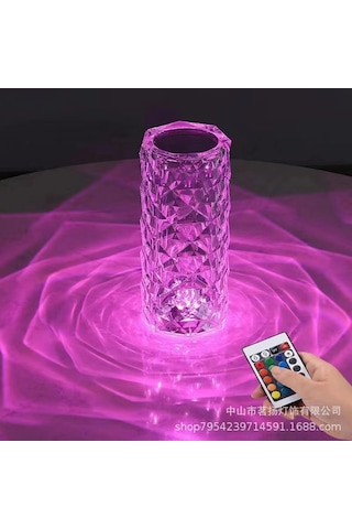 Ximistore9 Usb Şarjlı 16 Renkli Kumandalı Gül Kristal Masa Lambası - Yatak Odası Romanatik Ambiyans Gece Lambası Dokunmatik Şeffaf Şeffaf